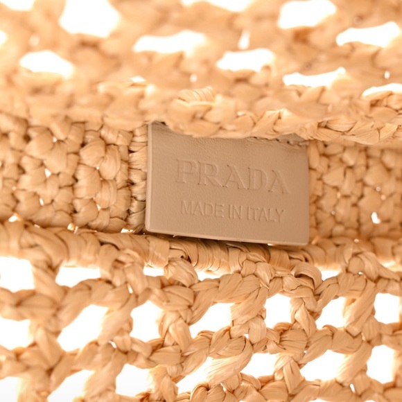 New Prada Crochet Triangle Embroidered Raffia Tote Bag - Picture 6 of 16